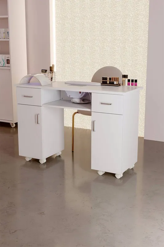 Sheonly Wheeled Manicure Table with Electric Dust Extractor in White White