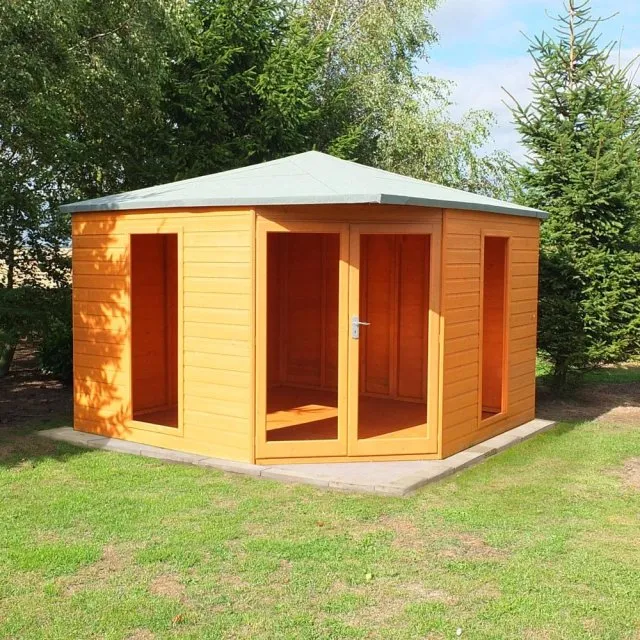 10x10 Shire Larkspur Corner Summerhouse in shiplap