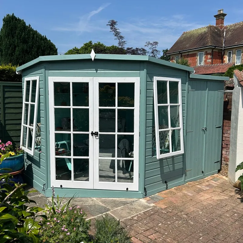 8x12 Shire Hampton Premium Corner Summerhouse with Side Shed - 8x12 Shire Hampton Premium Corner Summerhouse with Side Shed