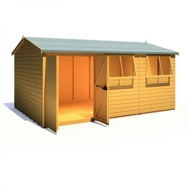 10x15 Shire Atlas Premium Reverse Apex Shiplap Wooden Shed with Double Doors - Shiplap