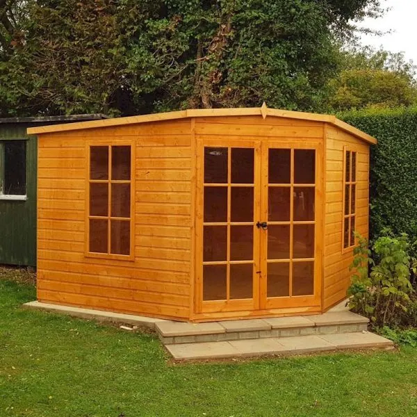 10x10 Shire Hampton Premium Corner Summerhouse - 10x10 Shire Hampton Premium Corner Summerhouse in shiplap