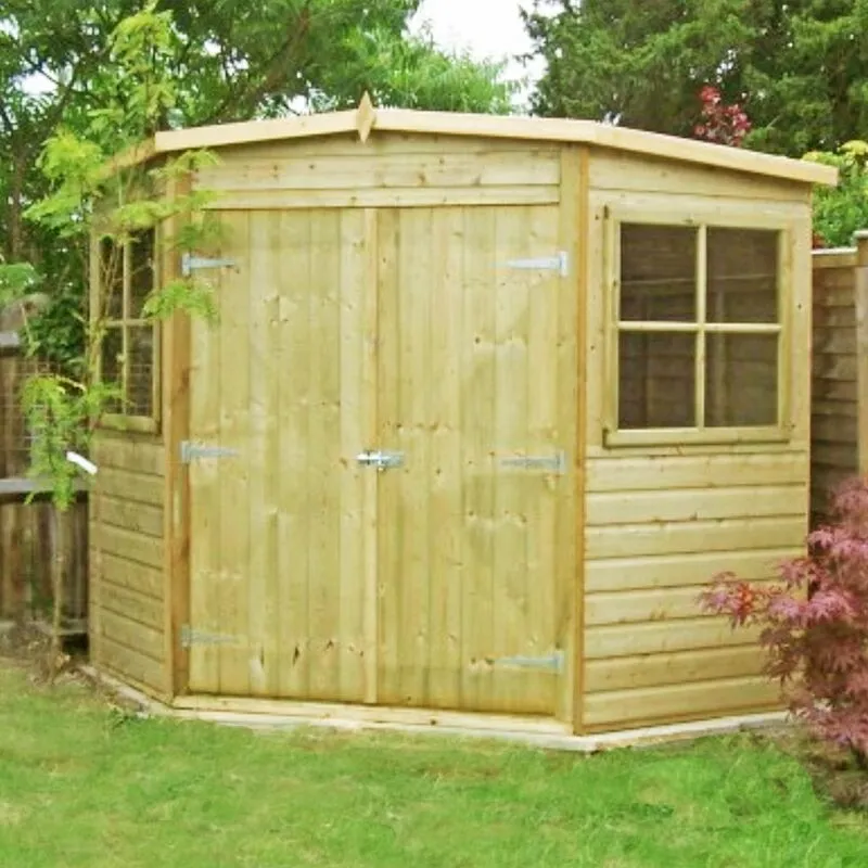 Shire Pressure Treated Corner Shed Shiplap Garden Shed Approx 7 x 7 Feet