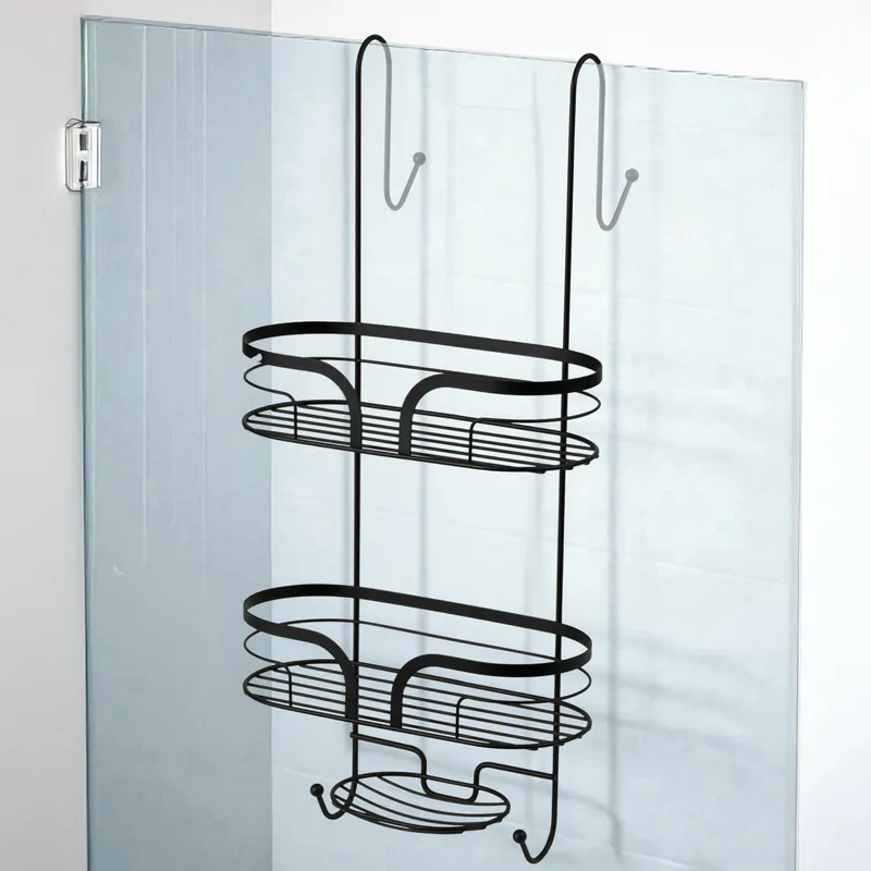 Showerdrape Dante Modern 2-Tier Shower Caddy - Bathroom Shower Storage in Black Black