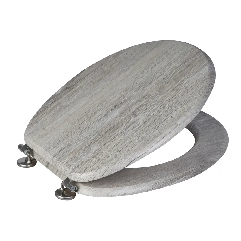 Showerdrape Oxford Grey Oak Wooden Toilet Seat in Light Grey Light Grey