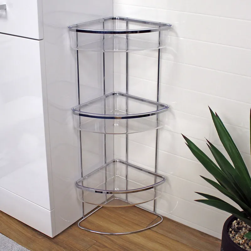 Showerdrape - Pure Chrome Freestanding Bathroom Floor Corner Shower Caddy