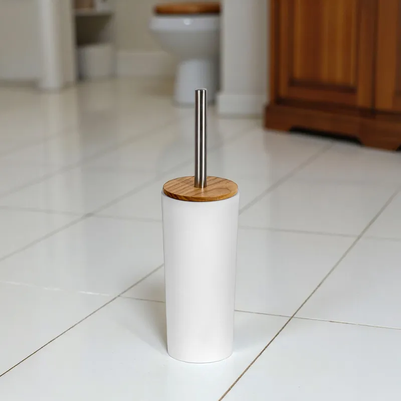Showerdrape Sonata White & Bamboo Toilet Brush & Holder