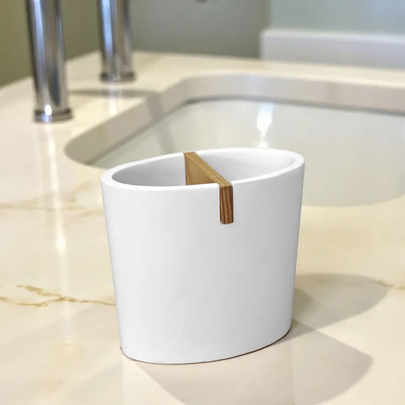 Showerdrape Sonata White & Bamboo Toothbrush Holder White