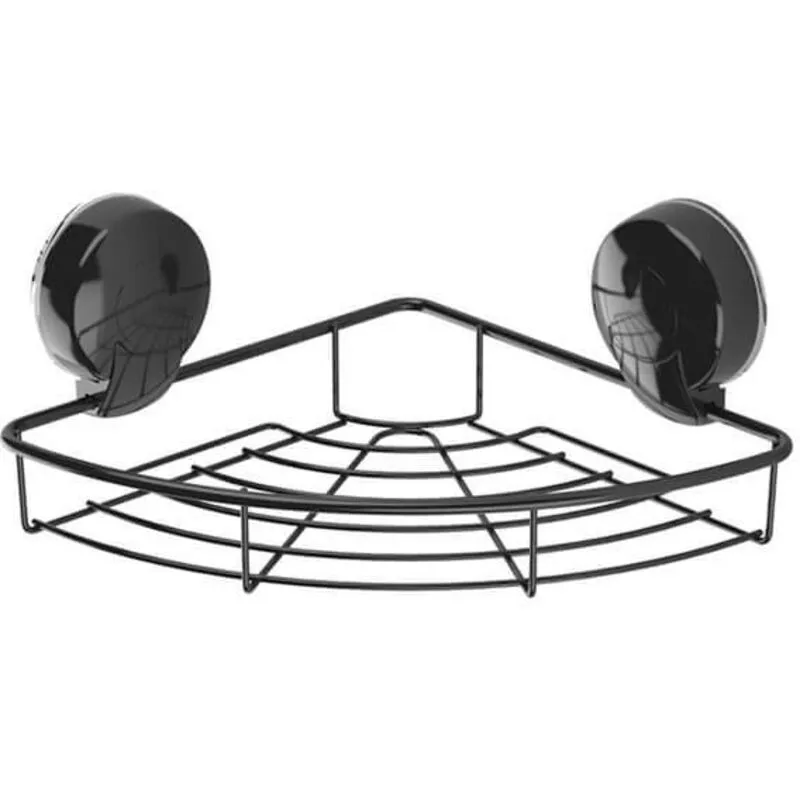 Showerdrape - Suctionloc Black Steel Suction Wall Mounted Corner Basket