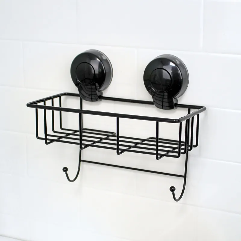 Showerdrape Suctionloc Black Steel Suction Wall Mounted Sponge Basket Black