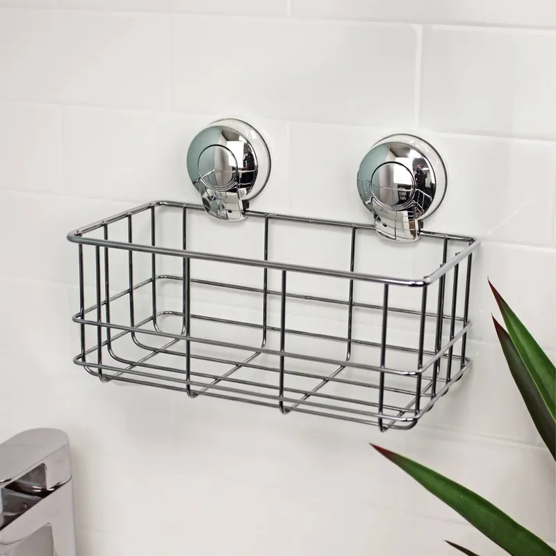 Showerdrape Suctionloc Chrome Steel Suction Wall Mounted Bottle Basket