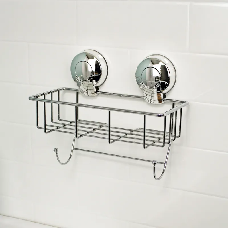 Showerdrape - Suctionloc Chrome Steel Suction Wall Mounted Sponge Basket