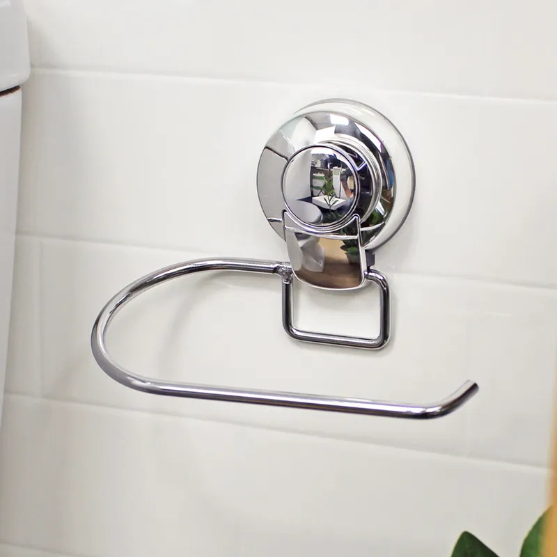 Showerdrape - Suctionloc Chrome Steel Suction Wall Mounted Toilet Roll Holder