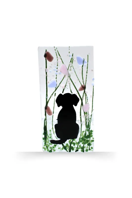 Sienna Glass Handmade Fused Glass - Tea Light Holder - Dog - Violet Multicolor