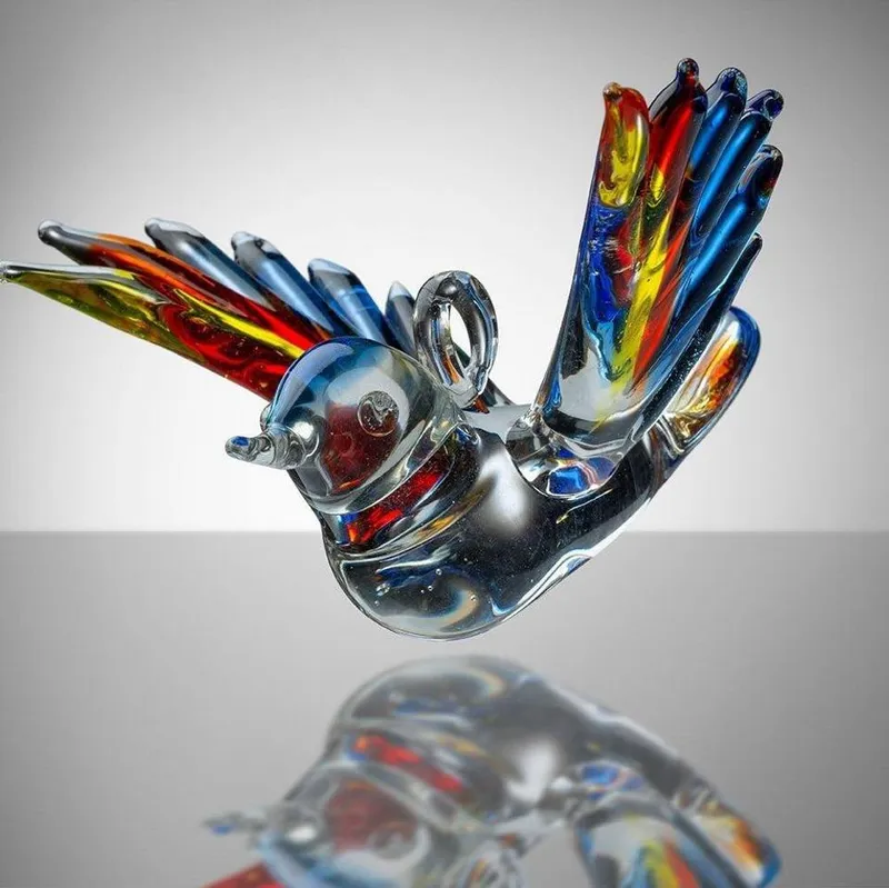 Sienna Glass Small Hanging Bird Red Yellow & Blue - Multicolor
