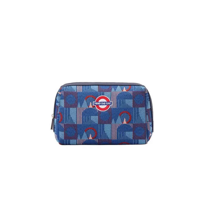 Signare London Beauty Toiletry Bag - Piccadilly Moquette ‘Mind the Gap' in Blue Blue