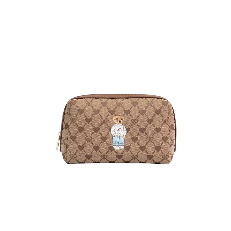Signare London Beauty Toiletry Bag - B-Loved Beige Monogram Teddy Bear - Beige - Size: One Size