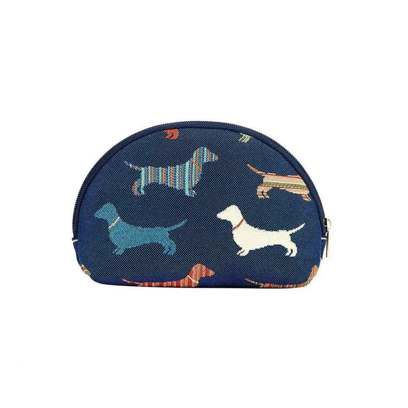 Signare Women's Dachshund Dog Tapestry Cosmetic Make Up Bag in Blue Blue One Size female