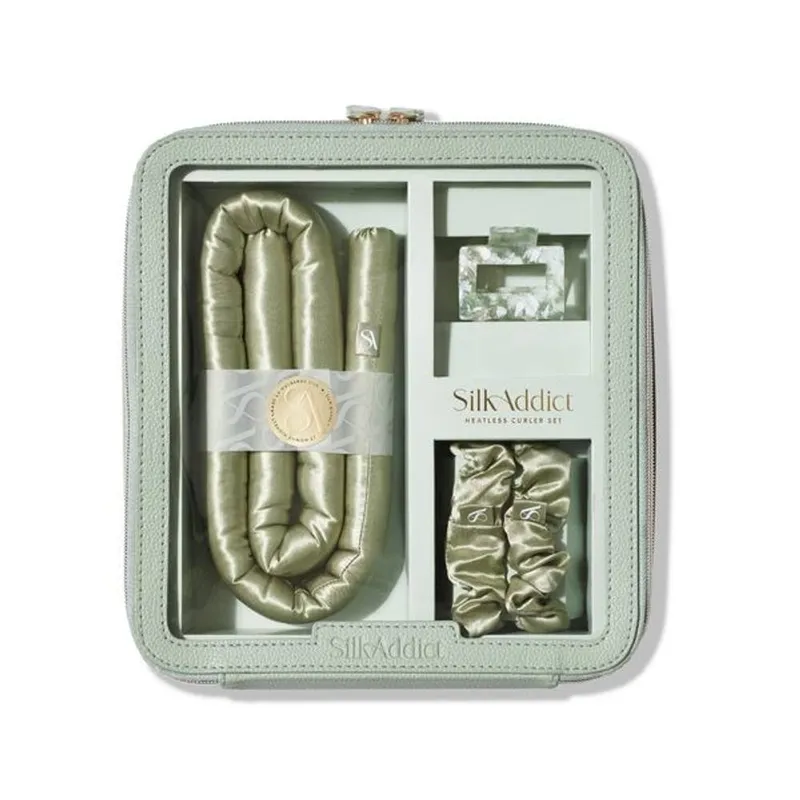 Silk Addict 100% Mulberry Silk Heatless Curlers Set - Olive Green - Green