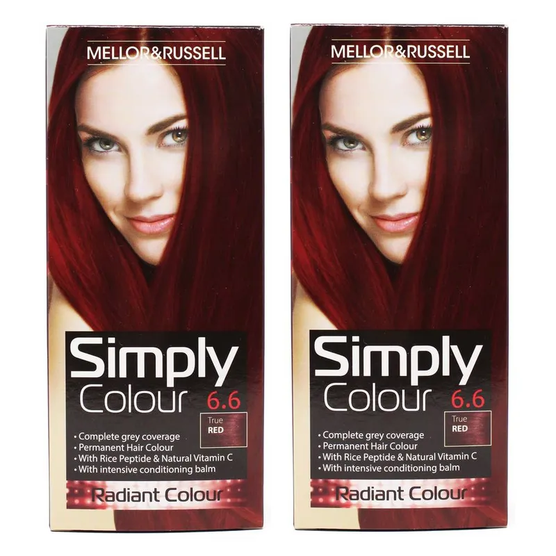Simply Colour Permanent Hair Dye - True Red 6.6 (Pack of 2) True Red