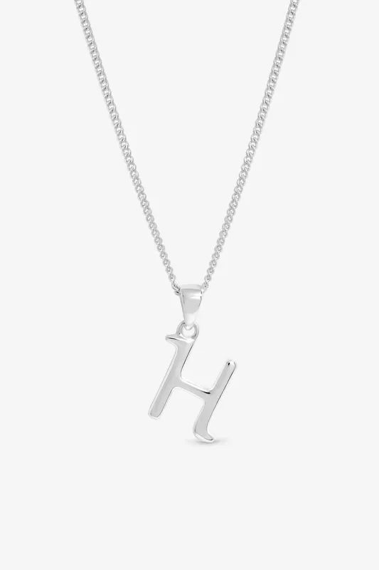 Simply Silver Women's Sterling Silver 925 Initial Pendant - H Silver