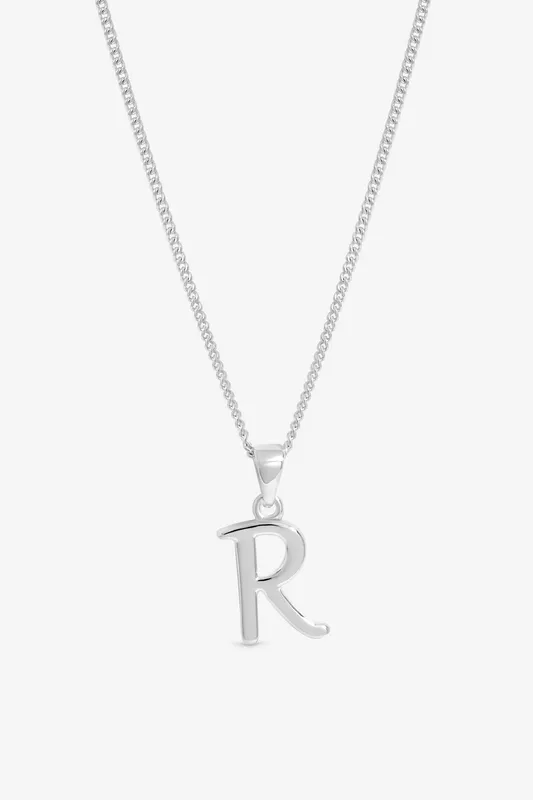 Simply Silver Women's Sterling Silver 925 Initial Pendant - R - Silver