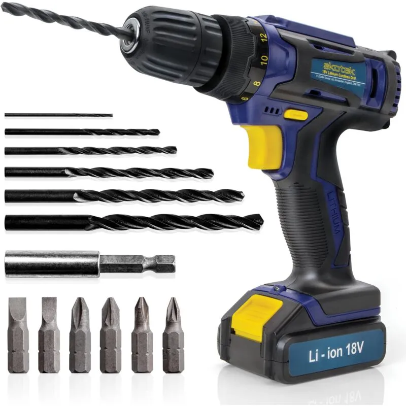 Skotek - Cordless Drill 18V Battery Combi Driver Screwdriver Set