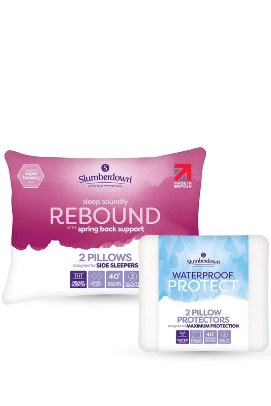 Slumberdown 2 Rebound Pillows & 2 Waterproof Pillow Protectors in White White