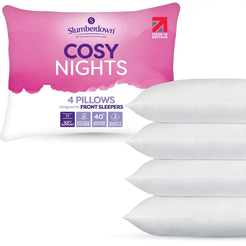 Slumberdown Unisex 4 Pack Cosy Nights Soft Support Pillows in White White female