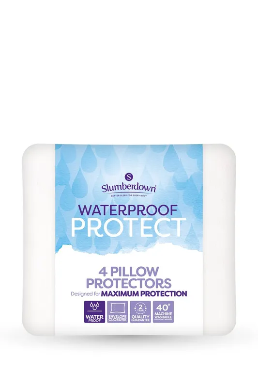 Slumberdown 4 Pack Waterproof Protect Pillow Protector in White White