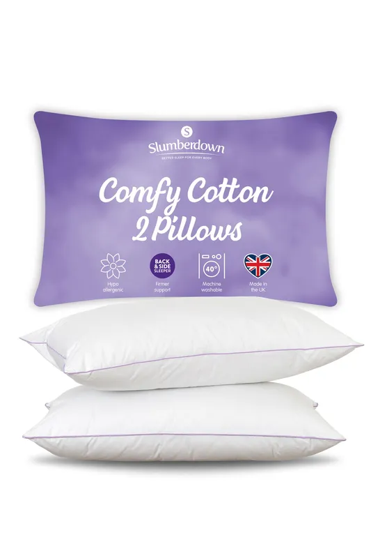 Slumberdown Comfy Cotton Pillow, Firm Support, 2 Pack in White White