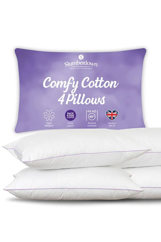 Slumberdown Comfy Cotton Pillow, Firm Support, 4 Pack in White White