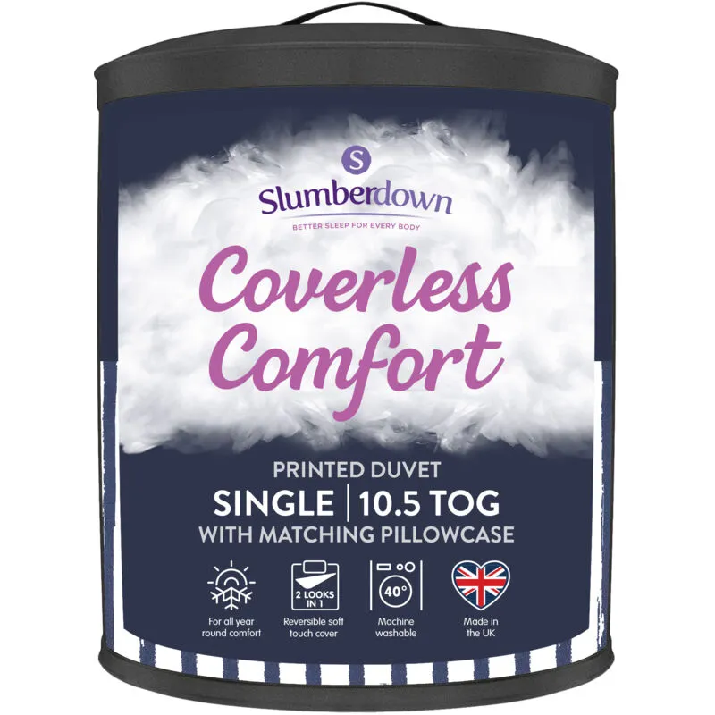 Slumberdown Coverless Comfort Printed Stripe Navy 10.5 Tog Duvet Size: Single - Navy - Size: Single