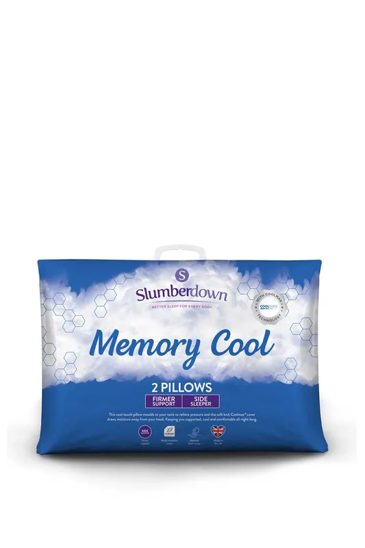 Slumberdown 2 Pack Memory Cool Firm Support Pillows in White - White - Size: One Size