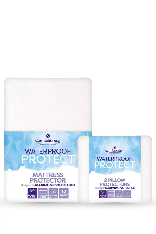 Slumberdown Waterproof Protect Mattress & 2 Pillow Protectors in White Size: Double - White - Size: Double