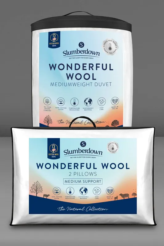 Slumberdown Wonderful Wool Mediumweight Duvet with 2 Medium Support Pillows White Single