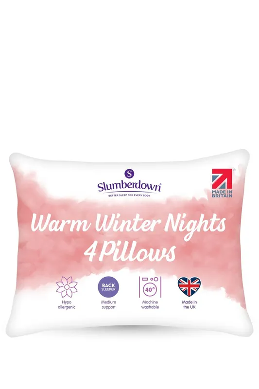 Slumberdown Warm Winter Nights 4 Pillows in White - White - Size: One Size