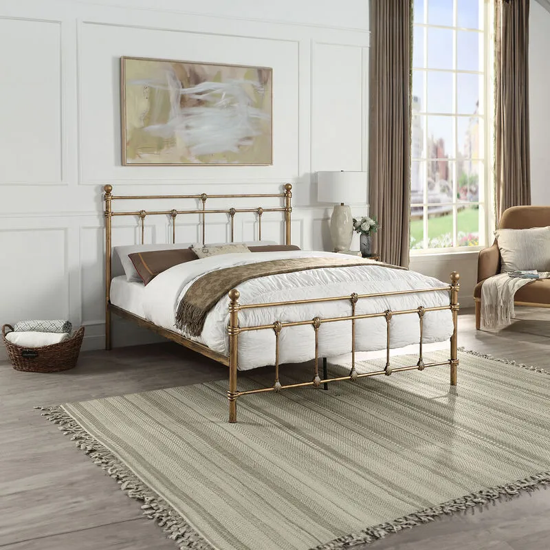 Slumberworx - bayford traditional antique brass metal bed frame - king size - Antique Brass