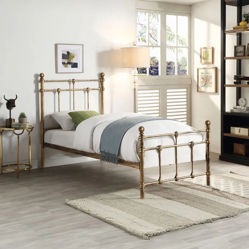 Slumberworx - bayford traditional antique brass metal bed frame - single - Antique Brass