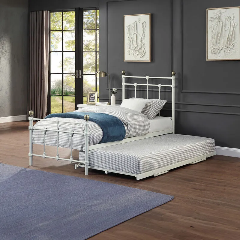 Slumberworx Bayford Traditional Single Metal Bed Frame & Guest Trundle White