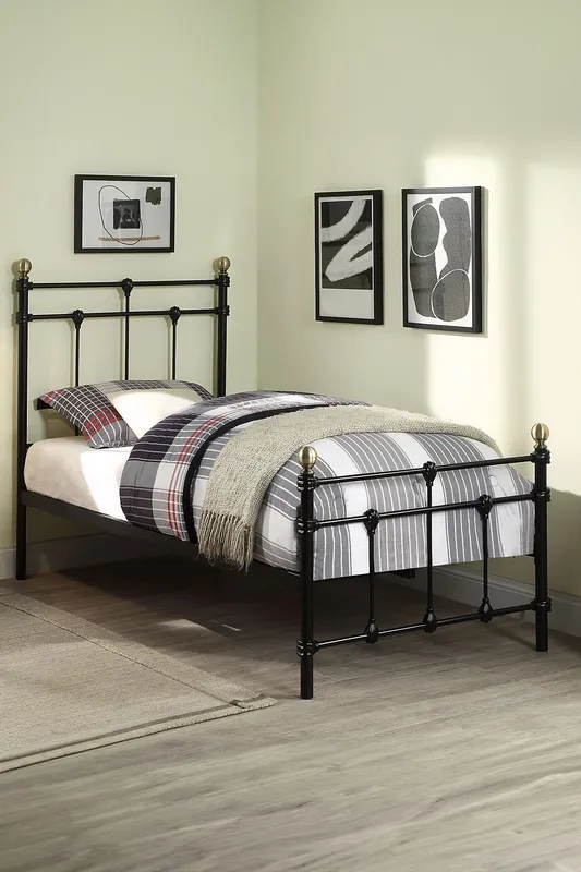 SlumberWorx Bayford Traditional Single Metal Bed Frame with Guest Trundle Bed in Black Black