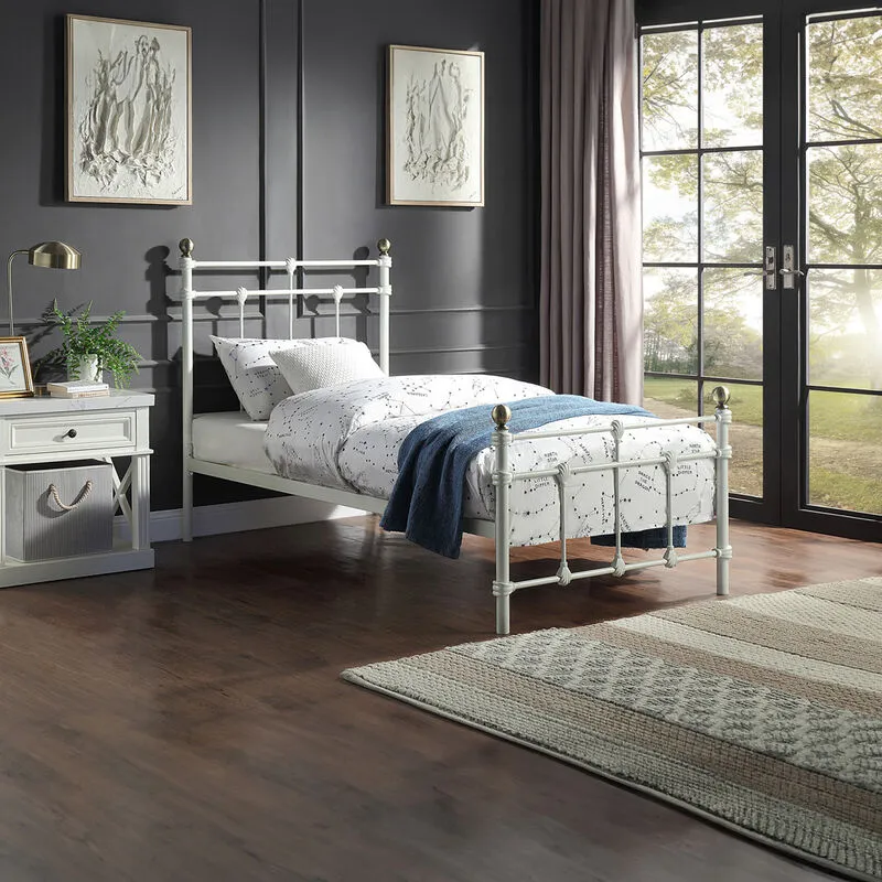 Slumberworx - bayford traditional white metal bed frame - single - White