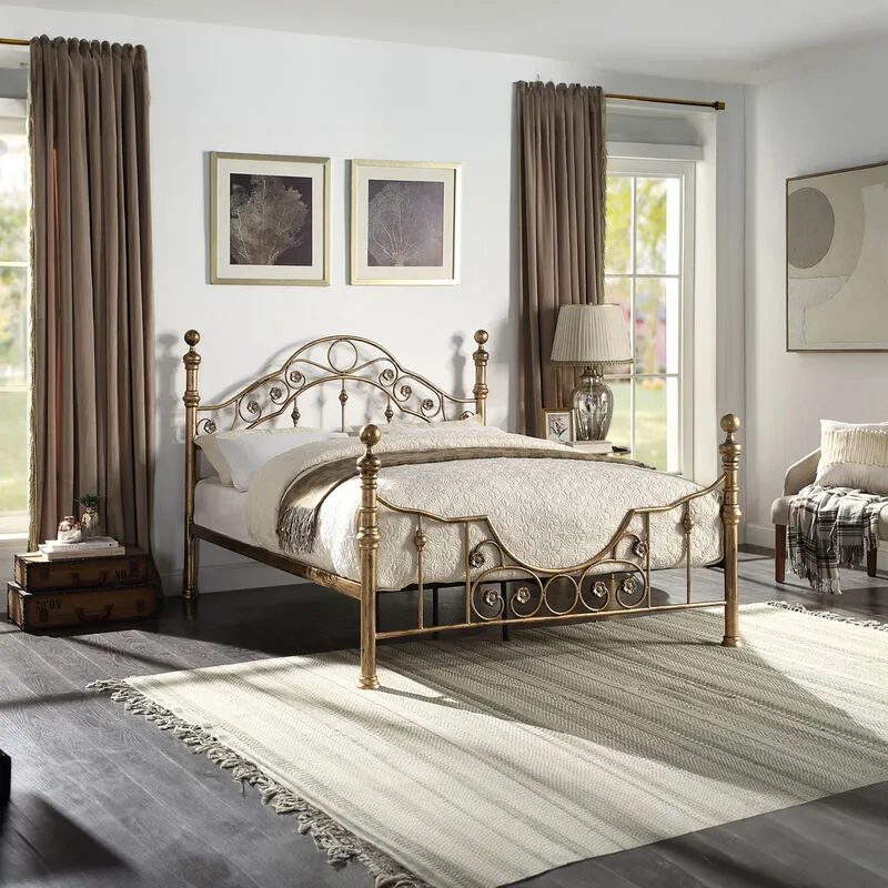 Slumberworx - letchworth victorian antique brass metal bed frame - king size - Antique Brass