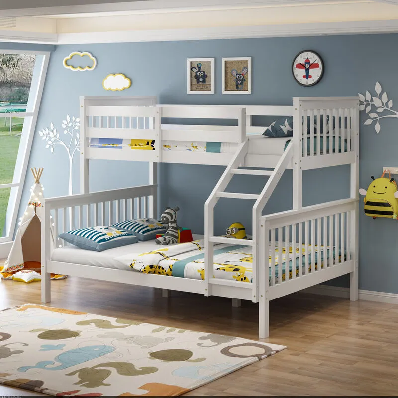 Slumberworx - noah white wooden triple sleeper bunk bed – single & double - White
