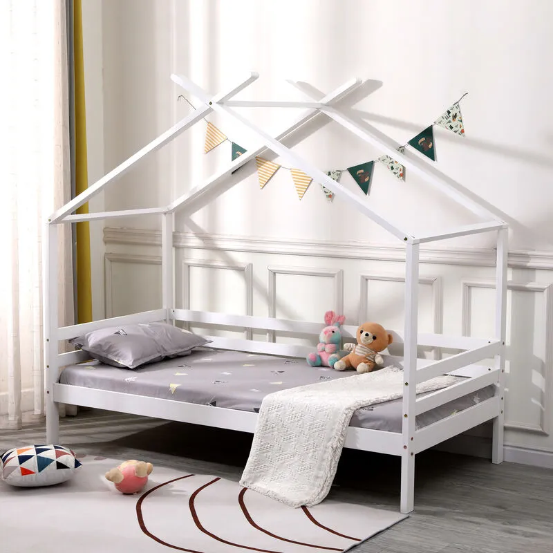 Slumberworx - teddy kids wooden house treehouse single bed frame White - White