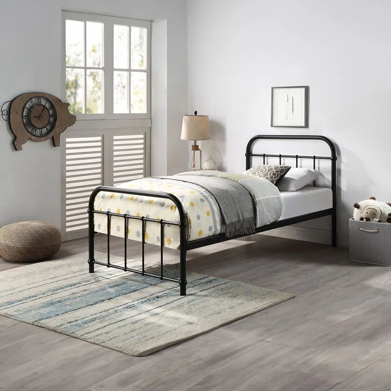 Slumberworx - tewin traditional hospital style black metal bed frame - single - Black