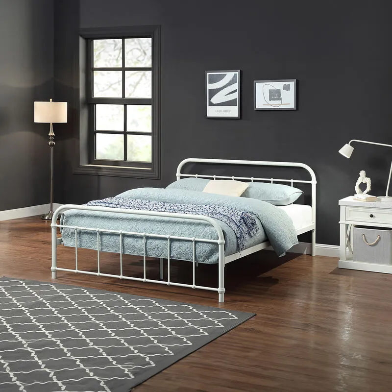Slumberworx - tewin traditional hospital style white metal bed frame - king size - White