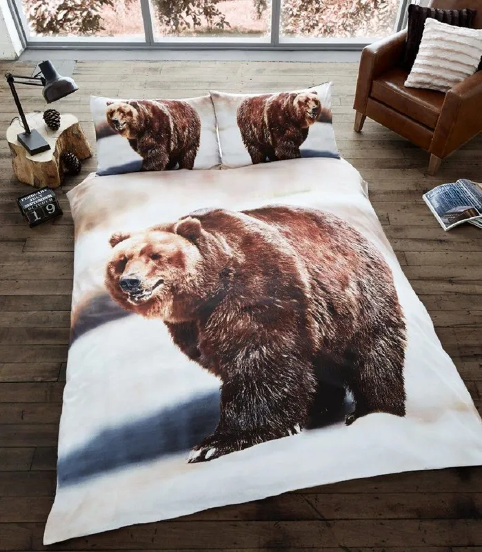 Smart Living 3D Effect Animal Polycotton Printed Duvet Cover Set in Brown Size: King Brown King