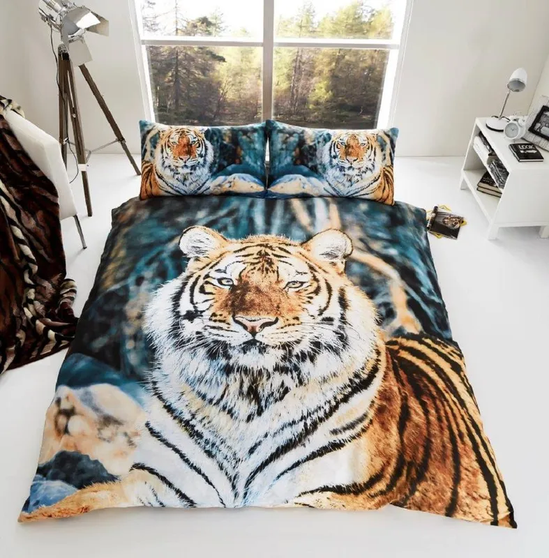 Smart Living 3D Effect Animal Polycotton Printed Duvet Cover Set in Khaki Size: King - Khaki - Size: King