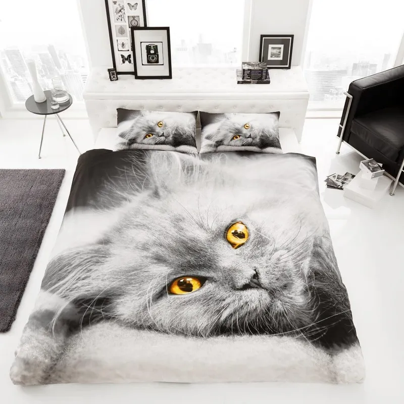 Smart Living 3D Effect Animal Polycotton Printed Duvet Cover Set in Silver Size: King - Silver - Size: King