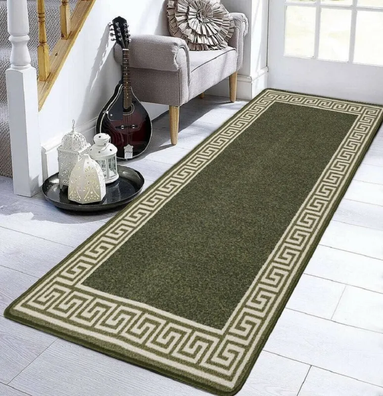 Smart Living Greekey Heavy Duty Machine Washable Hallway Kitchen Non Slip Door Mat in Green Size: 50cm x 80cm - Green - Size: 50cm x 80cm